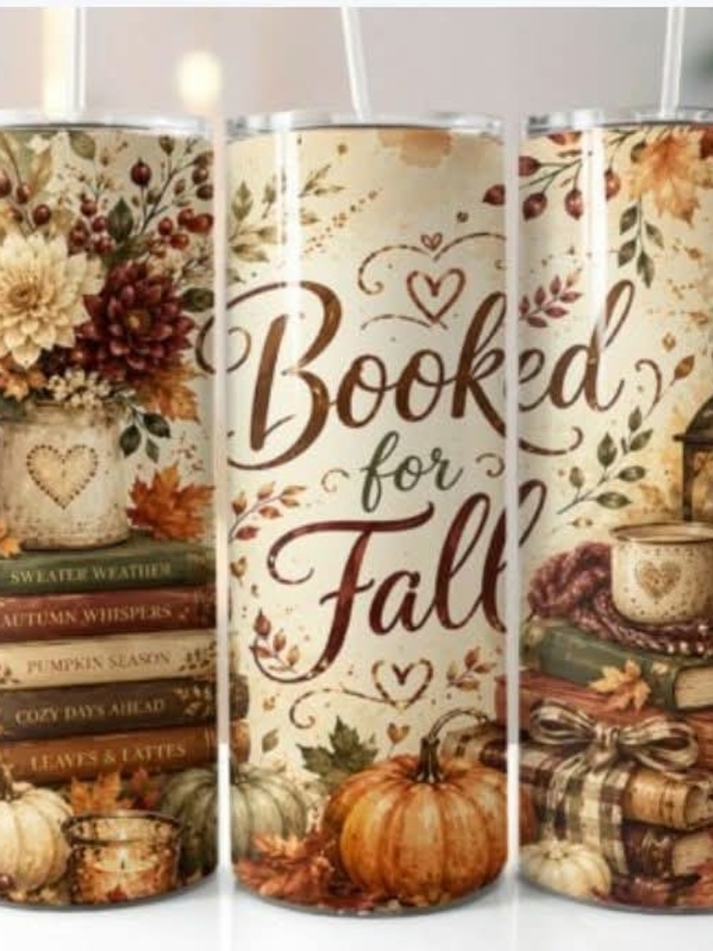Autumn 'Booked for Fall' Insulated Tumbler - Floral Pumpkin Design